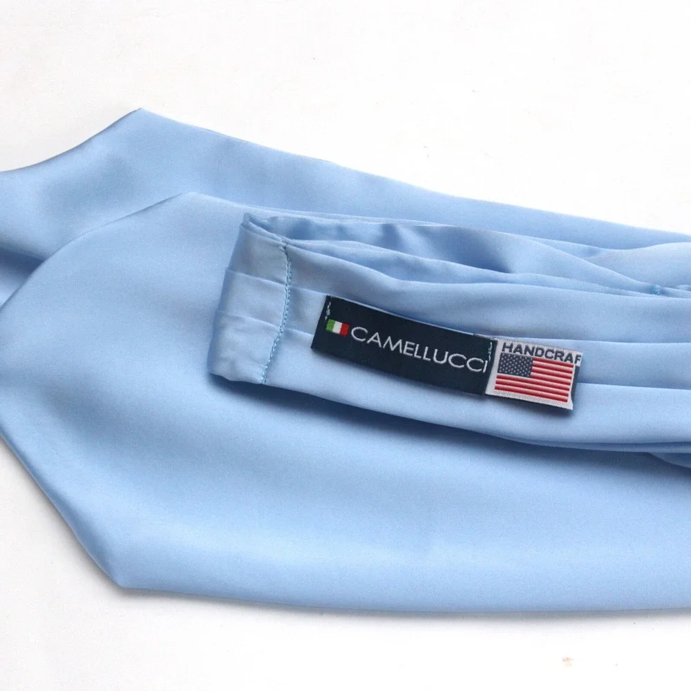 Camellucci Silk Men's Cravat Ascot Gift Box A197 Solid blue - Picture 7 of 11